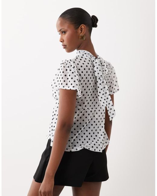 ASOS White Floaty Mesh Flutter Sleeve Top With Tie Back Detail