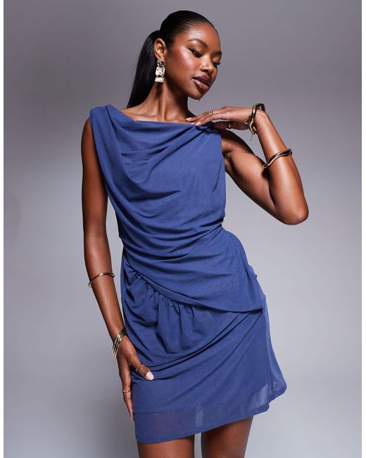 Robe courte drapee sans manches jean ASOS en coloris Bleu Lyst