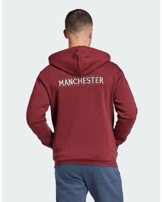 Adidas Originals Red Adidas Football Manchester United Seasonal Full-Zip Hoodie for men