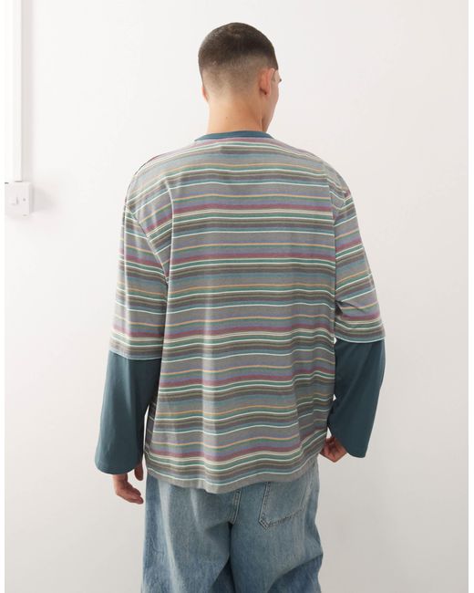 Reclaimed (vintage) Gray Oversized T-shirt With Double Layer Long Sleeve for men