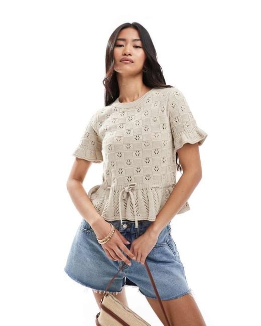 Miss Selfridge Blue Knitted Tie Waist Peplum Short Sleeve Cardigan