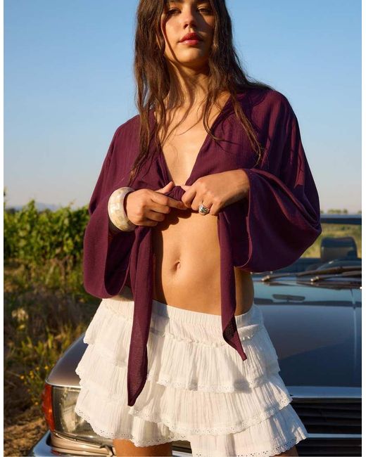 Stradivarius White Ruffled Crinkle Skort