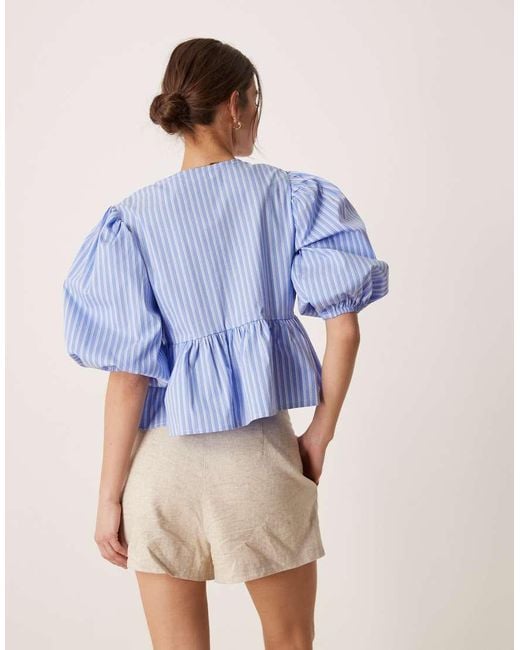 Glamorous Blue Tie Front Blouse