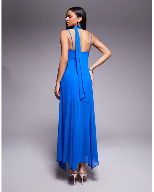 Forever New Blue Scarf Neck Cami Strap Hanky Hem Maxi Dress