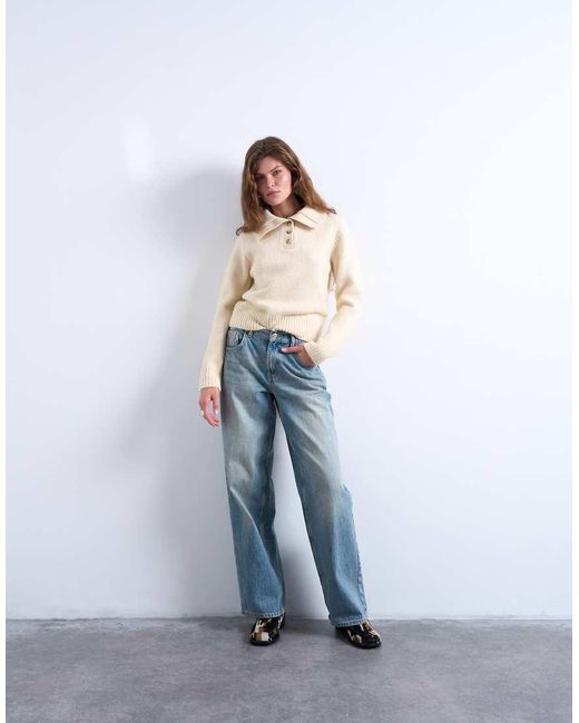 TOPSHOP Natural Knit Heavyweight Compact Polo Sweater