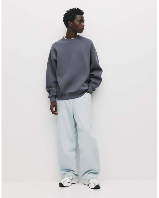 Pull&Bear Blue Basic Round Neck Sweatshirt for men