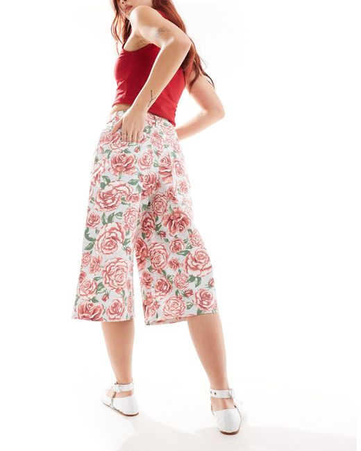 Monki Red Longline Culottes Shorts