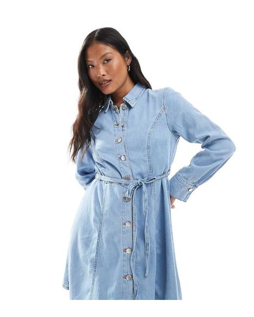 JDY Petite Blue Tie Waist Denim Mini Dress