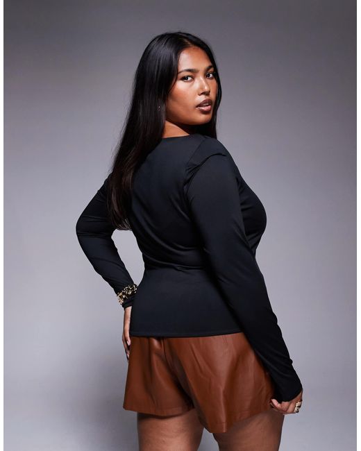 ASOS Black Asos Design Curve Double Layer Long Sleeve Sweetheart Neck Top