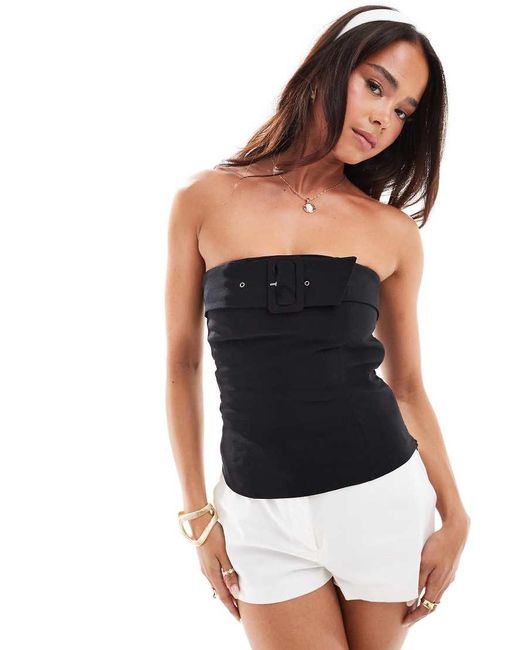 Stradivarius Black Buckle Detail Bandeau Top