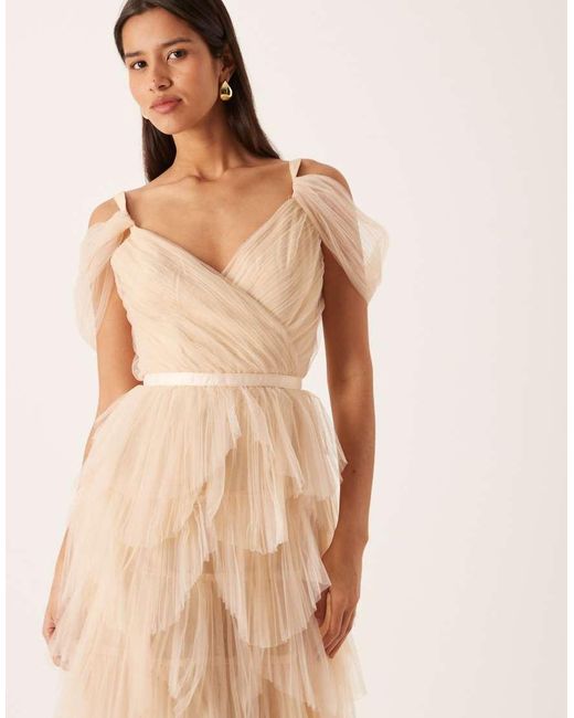 True Decadence Natural Pleated Petal Midi Dress