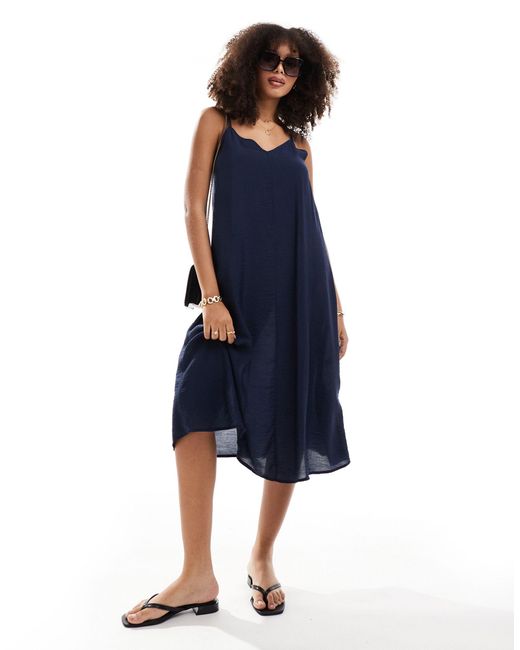 Vero Moda Blue Woven Cami Midi Dress With V Front