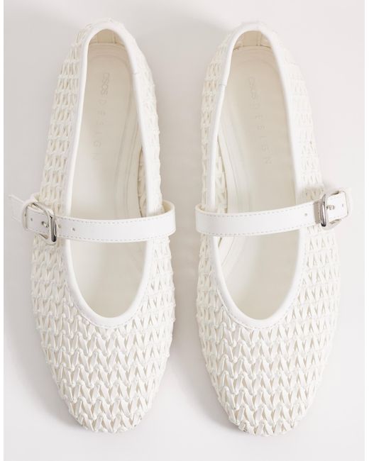 ASOS Wide Fit Leah Weave Detail Mary Jane Ballets in White | Lyst