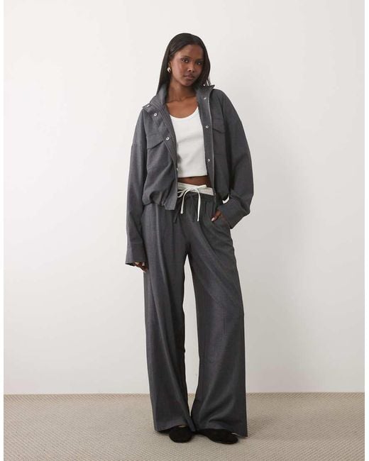 Kaiia Gray Exclusive Funnel Neck Pocket Detail Cinched Waist Tactical Bomber Jacket Co-Ord