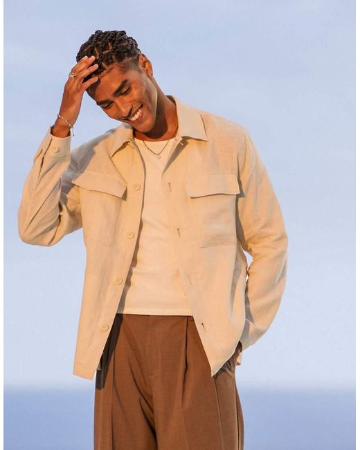 Mango Natural Linen Shacket for men