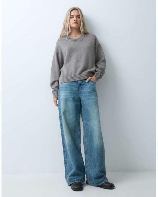 Gap Gray Oversized Knitted V Neck Jumper