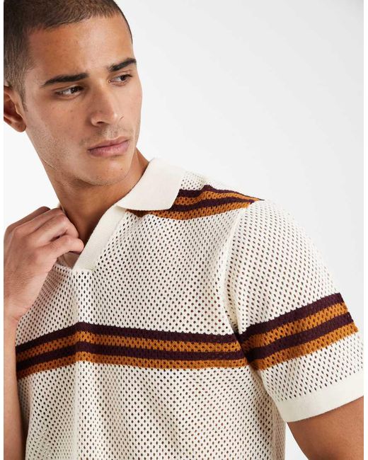 ASOS White Relaxed Open Knitted Striped Notch Neck for men