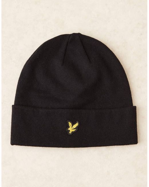 Lyle & Scott Black Cotton Merino Beanie for men