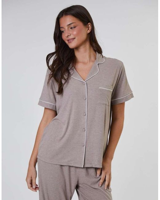 Loungeable Natural Ladies Ribbed Pyjama Set