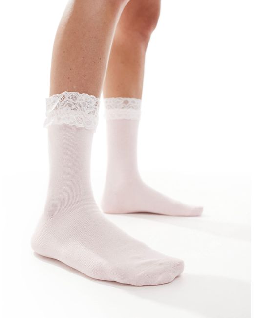 Vero Moda White Lace Frill Socks