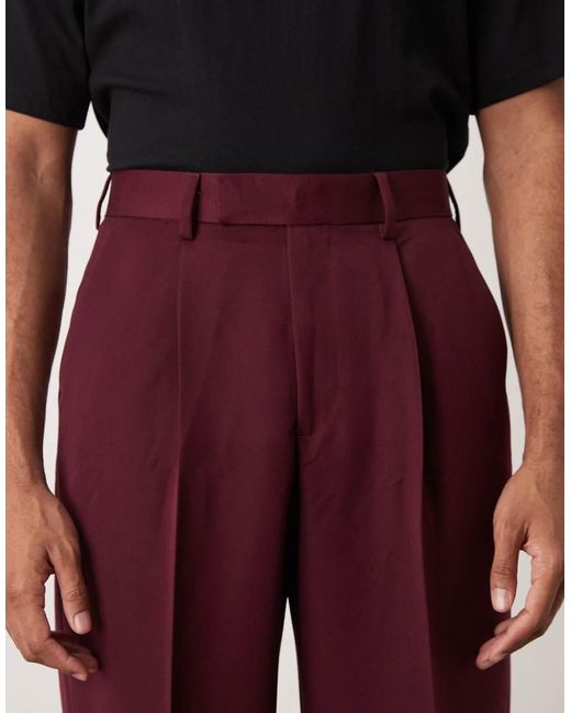 ASOS Nette Broek Met Wijde Pijpen En Plooien Aan De Voorkant in het Red voor heren