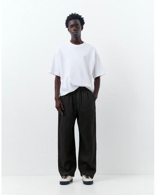 Pull&Bear Gray 100% Linen Trousers for men