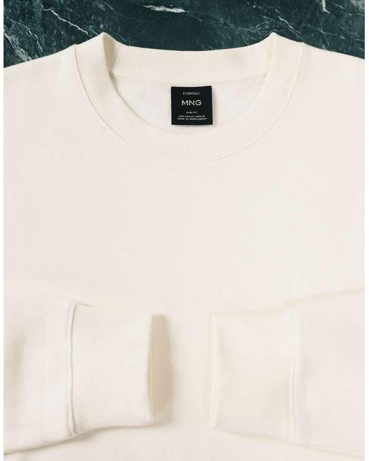 Mango White Cotton Mix Crew Neck Sweatshirt for men