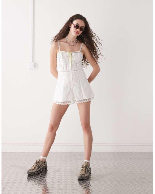 Reclaimed (vintage) Multicolor Western Playsuit With Lace Inserts And Bow