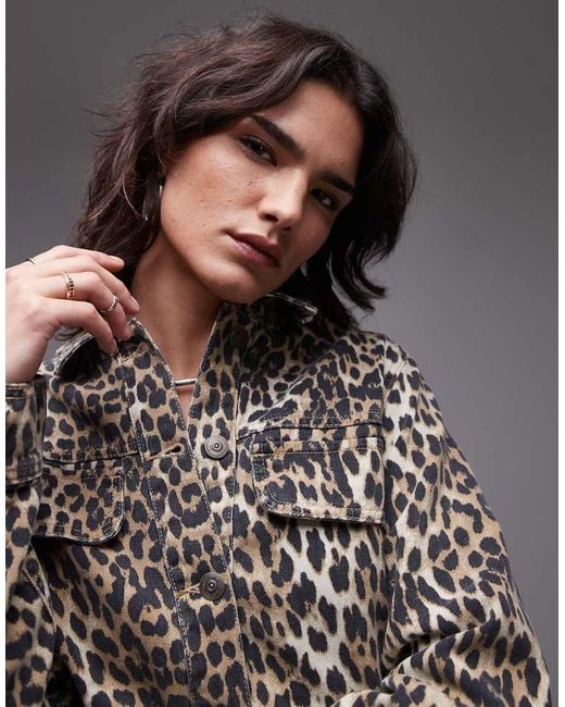 Mango Leopard Print Denim Jacket in Grey Lyst UK