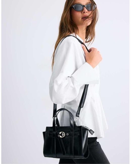 Stradivarius Blue Mini Tote Bag With Buckle