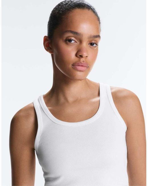 Oysho White Fitted Rib Strap T-Shirt With Cotton And Modal