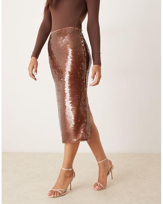Mango Natural Sequin Midi Skirt