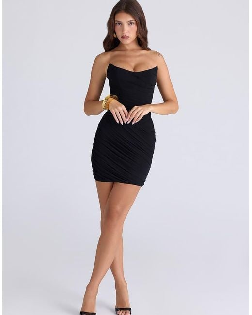 House Of Cb Blue Mariella Stretch Mesh Draped Mini Dress