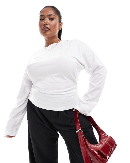 ASOS White Asos Design Curve Corset Waist Long Sleeve Tee