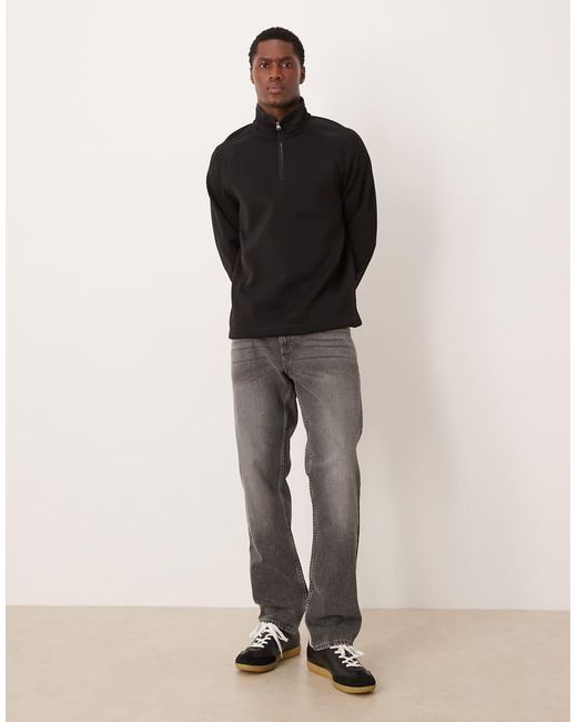 ARKET Black Pure Cotton Half Zip Fleece Sweatshirt for men