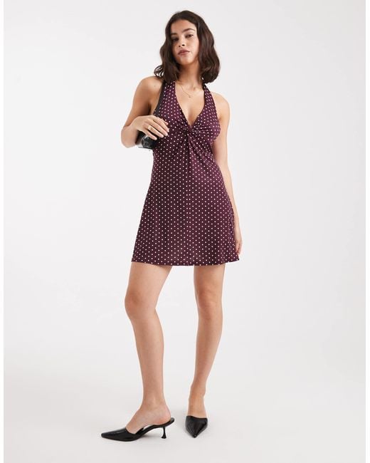 Miss Selfridge Purple Polka Dot Twist Front Mini Dress