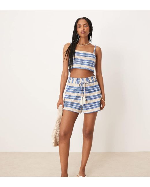 Aray Blue Crochet Beach Short Co-ord
