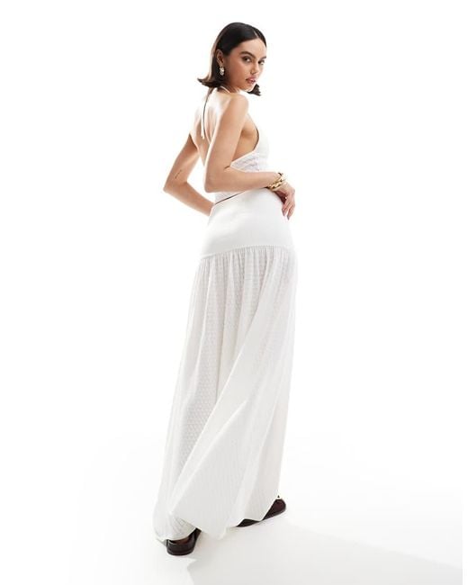 4th & Reckless White Knitted Drop Waist Beach Maxi Skirt Co-ord