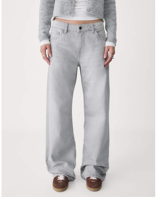 Stradivarius Gray Low Waist baggy Jeans
