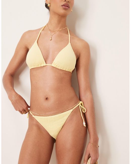Stradivarius Natural Crinkle Tie Side Bikini Bottom