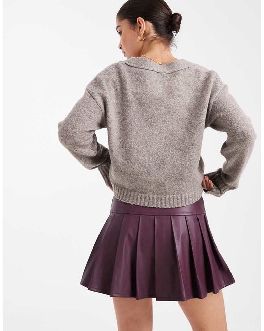 Miss Selfridge Purple Faux Leather Pleated Kilt With Buckles
