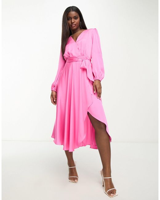 Forever New Pink Long Sleeve Tie Waist Midi Dress