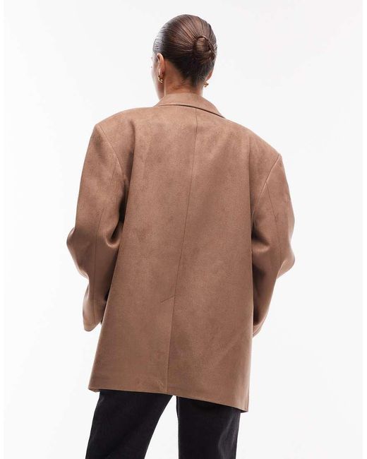 ASOS Brown Faux Suede High Break Oversized Blazer