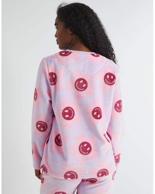 Skinnydip London Pink London Happy Flower Lilac Twosie Fleece Pyjama Set