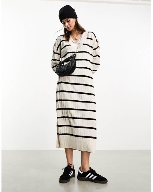 ONLY White Knitted V Neck Midaxi Dress