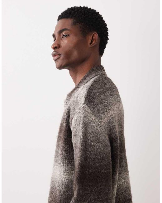 SELECTED Brown Wool Blend Polo Neck Cardigan for men