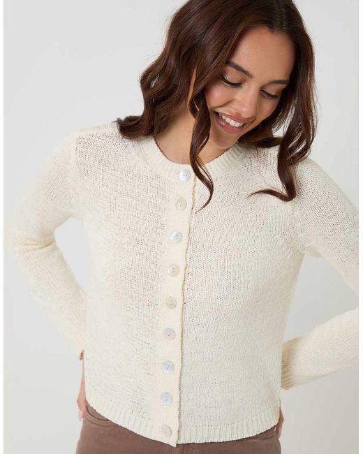 Threadbare Natural Knitted Yarn Crew Neck Cardigan
