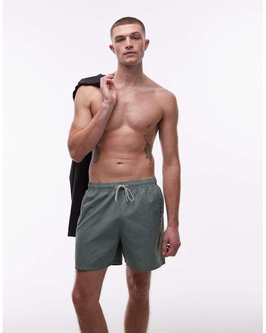 Tommy Hilfiger Green Textured Drawstring Zip Swim Shorts for men