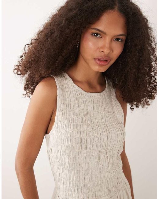 River Island Natural Linen Look Shirred Midi Dress