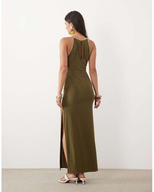 ASOS Green Racer Neck Maxi Dress With Trim Detailing